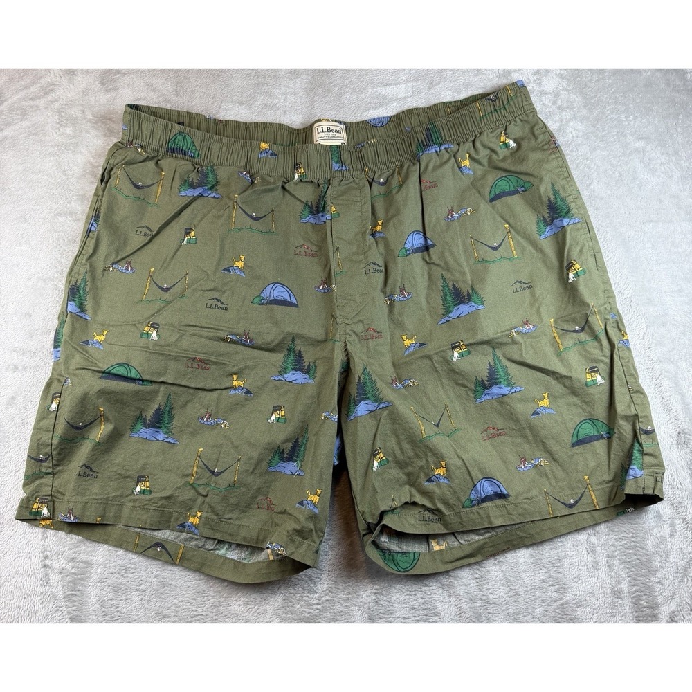 L.L. Bean Shorts Mens XL Camping Cotton Elastic Waist Casual Summer‎ Pockets
